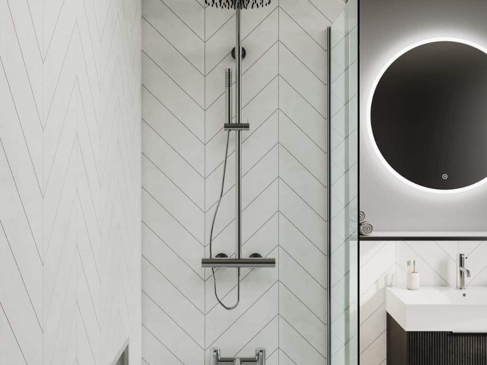 Moonstone Chevron- Urban | Fibo wallpanels with a 100% waterproof surface