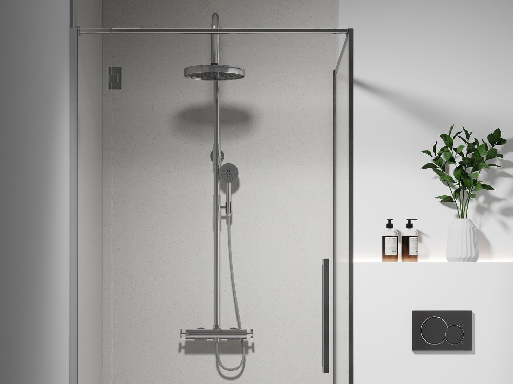 White Terrazzo- Signature | Fibo wallpanels with a 100% waterproof surface